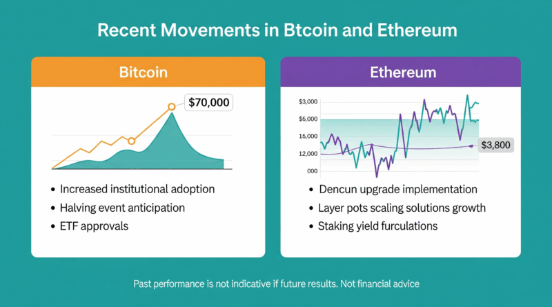 What are the most significant recent movements in Bitcoin and Ethereum"